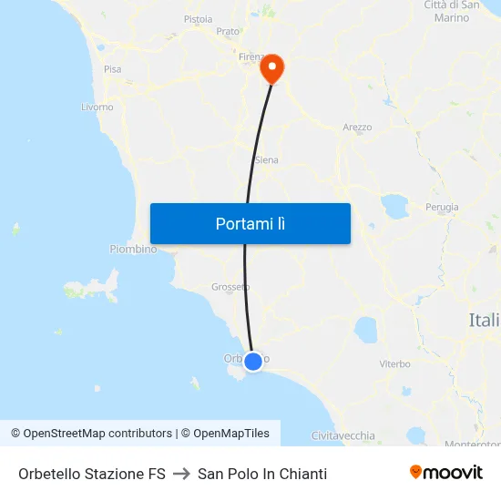 Orbetello Stazione FS to San Polo In Chianti map