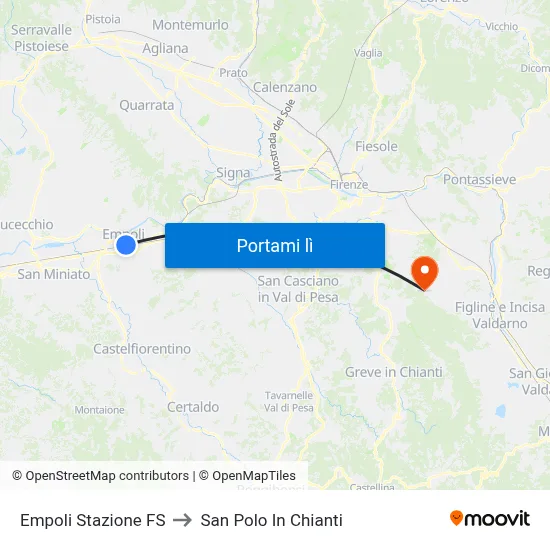 Empoli Stazione FS to San Polo In Chianti map