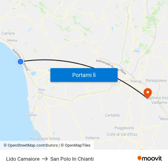 Lido Camaiore to San Polo In Chianti map