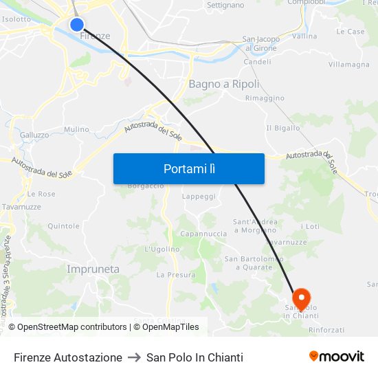 Firenze Autostazione to San Polo In Chianti map