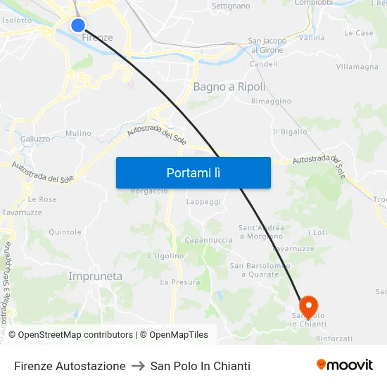Firenze Autostazione to San Polo In Chianti map