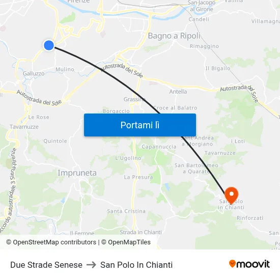 Due Strade Senese to San Polo In Chianti map