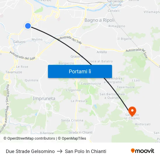 Due Strade Gelsomino to San Polo In Chianti map