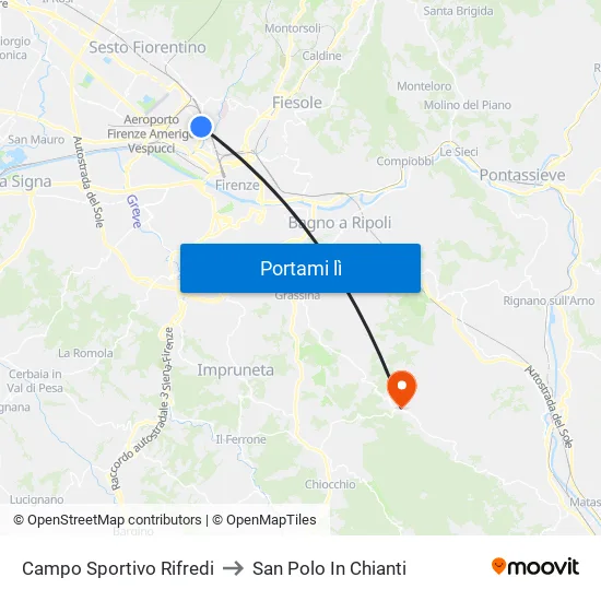 Campo Sportivo Rifredi to San Polo In Chianti map