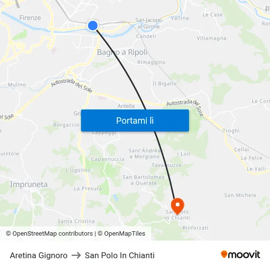 Aretina Gignoro to San Polo In Chianti map