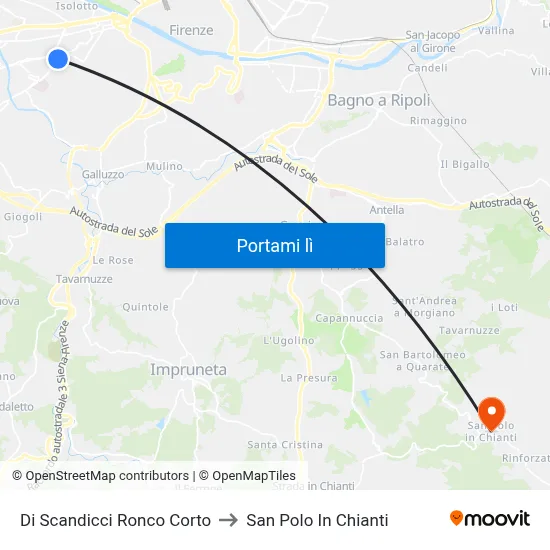 Di Scandicci Ronco Corto to San Polo In Chianti map
