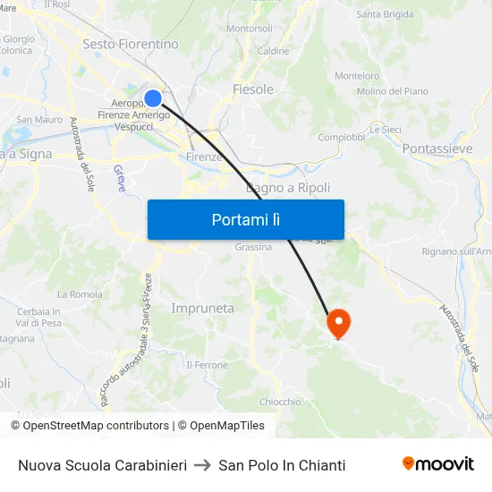 Nuova Scuola Carabinieri to San Polo In Chianti map