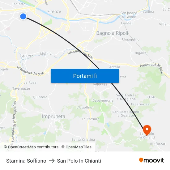 Starnina Soffiano to San Polo In Chianti map