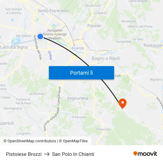 Pistoiese Brozzi to San Polo In Chianti map