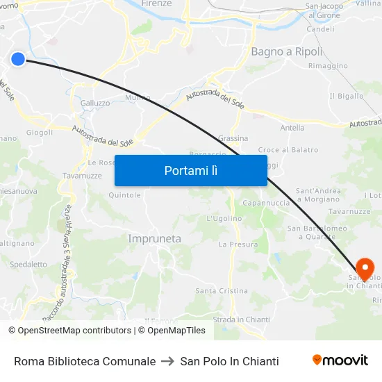 Roma Biblioteca Comunale to San Polo In Chianti map