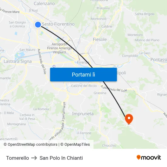 Tomerello to San Polo In Chianti map