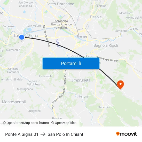 Ponte A Signa 01 to San Polo In Chianti map