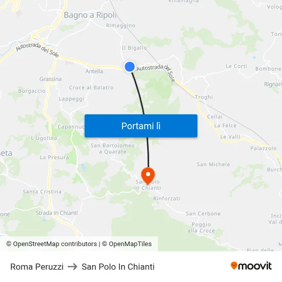 Roma Peruzzi to San Polo In Chianti map