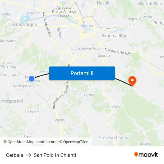Cerbaia to San Polo In Chianti map