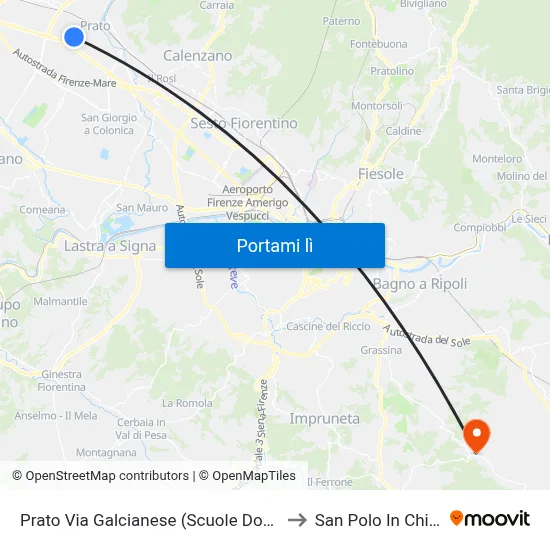 Prato Via Galcianese (Scuole Dossetti) to San Polo In Chianti map