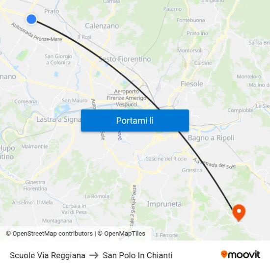 Scuole Via Reggiana to San Polo In Chianti map