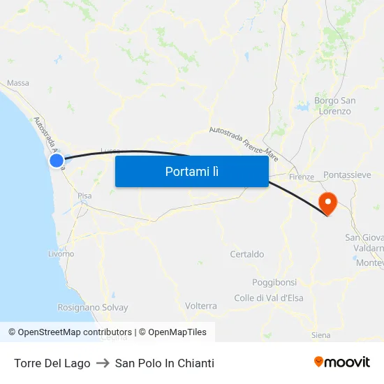 Torre Del Lago to San Polo In Chianti map