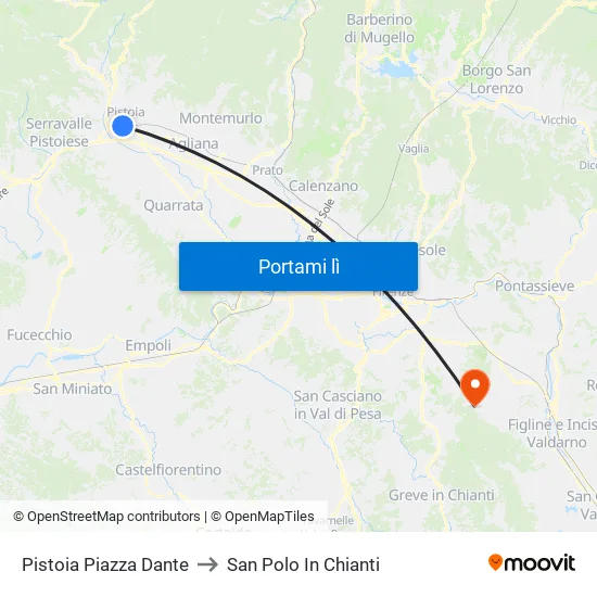 Pistoia Piazza Dante to San Polo In Chianti map