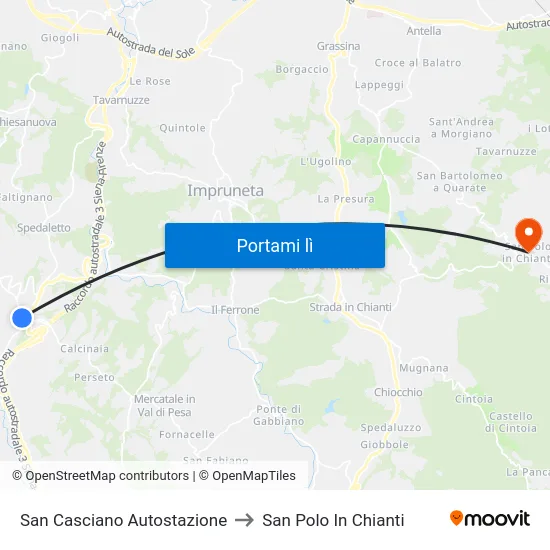 San Casciano Autostazione to San Polo In Chianti map