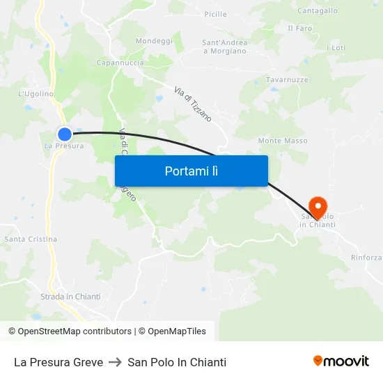 La Presura Greve to San Polo In Chianti map