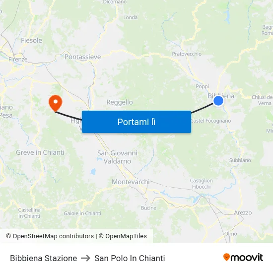 Bibbiena Stazione to San Polo In Chianti map