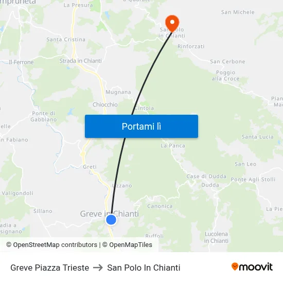 Greve Piazza Trieste to San Polo In Chianti map