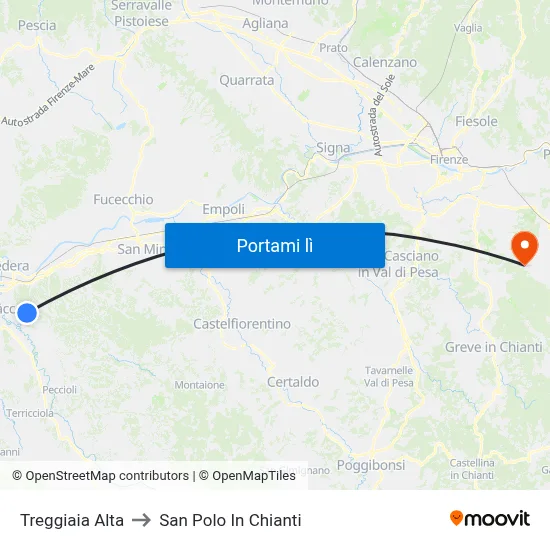 Treggiaia Alta to San Polo In Chianti map