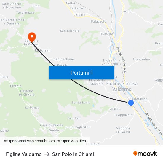 Figline Valdarno to San Polo In Chianti map