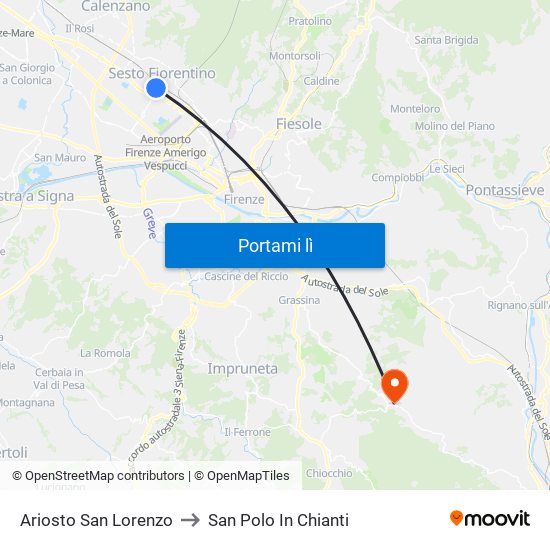 Ariosto San Lorenzo to San Polo In Chianti map