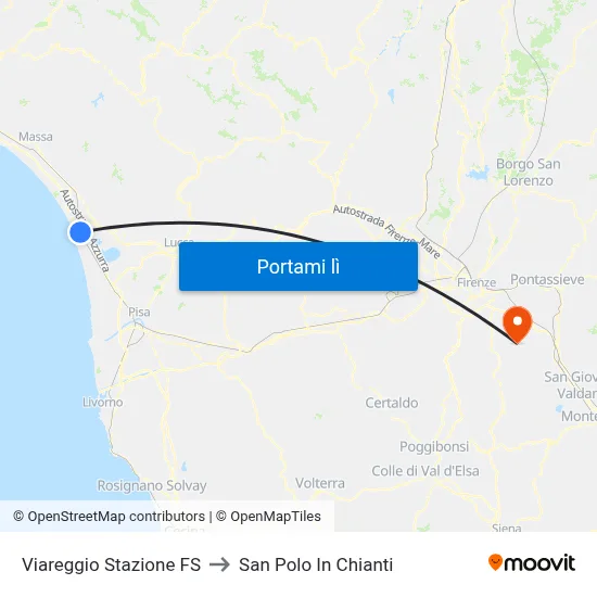Viareggio Stazione FS to San Polo In Chianti map