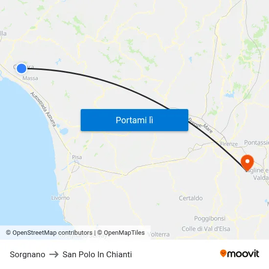 Sorgnano to San Polo In Chianti map