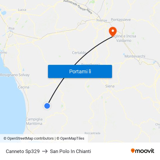 Canneto Sp329 to San Polo In Chianti map