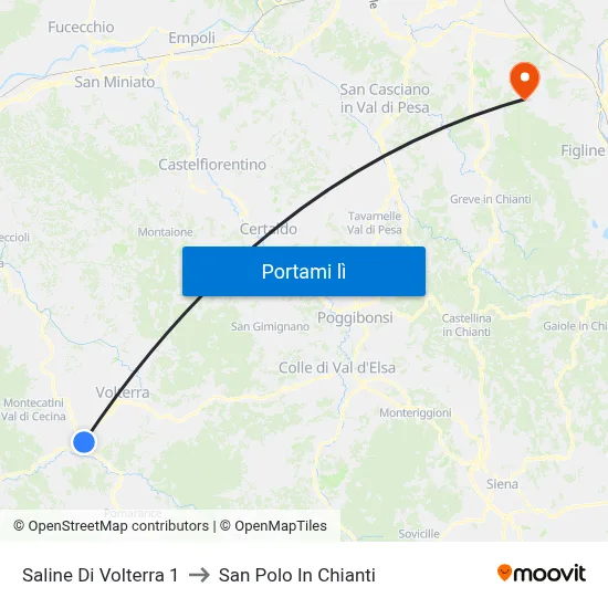 Saline Di Volterra 1 to San Polo In Chianti map
