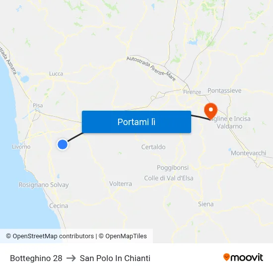 Botteghino 28 to San Polo In Chianti map