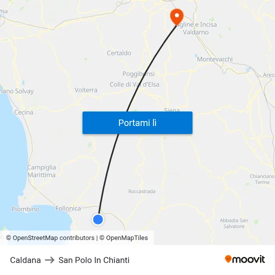 Caldana to San Polo In Chianti map