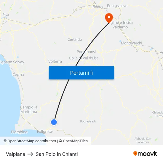 Valpiana to San Polo In Chianti map