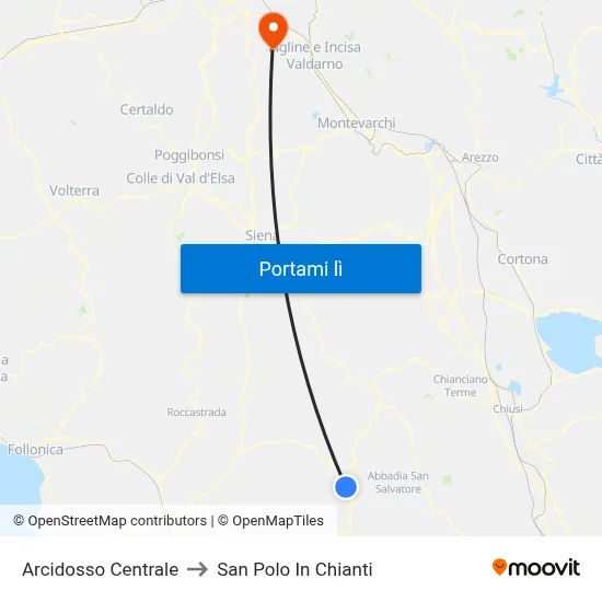 Arcidosso Centrale to San Polo In Chianti map