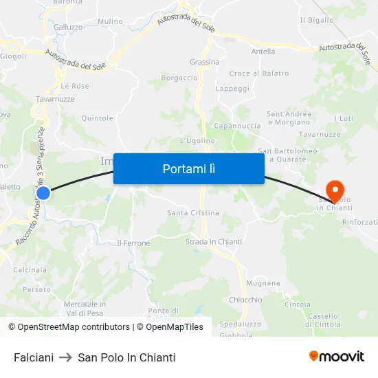 Falciani to San Polo In Chianti map
