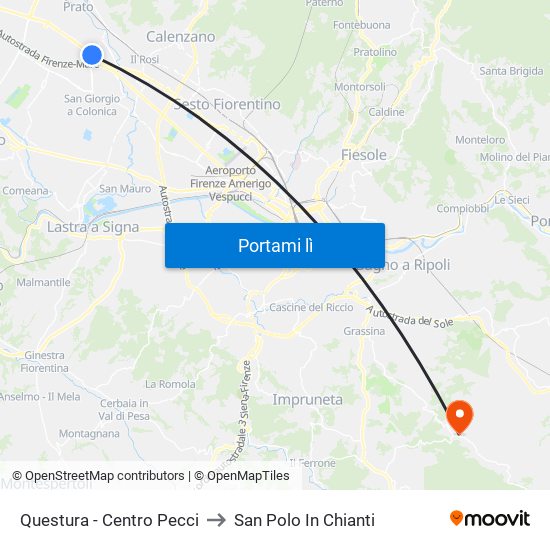 Questura - Centro Pecci to San Polo In Chianti map