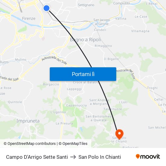 Campo D'Arrigo Sette Santi to San Polo In Chianti map