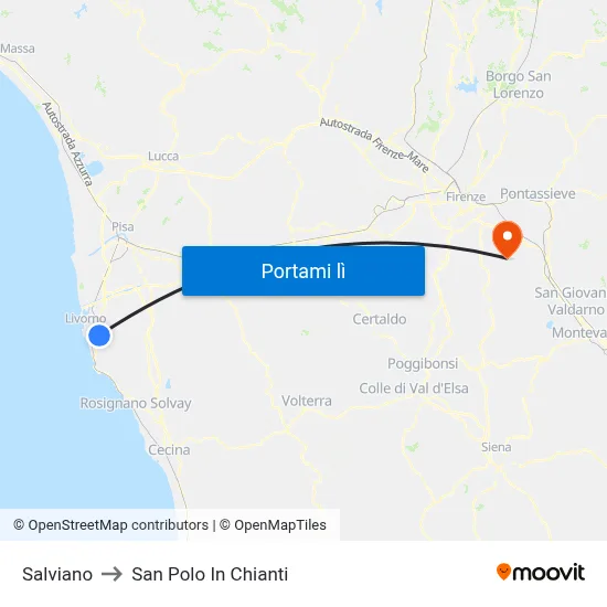 Salviano to San Polo In Chianti map