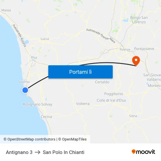 Antignano 3 to San Polo In Chianti map