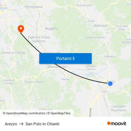 Arezzo to San Polo In Chianti map