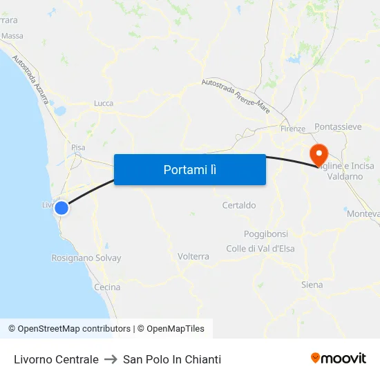 Livorno Centrale to San Polo In Chianti map