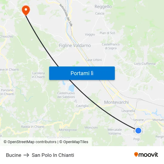 Bucine to San Polo In Chianti map