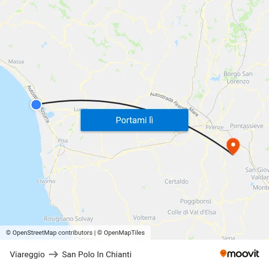 Viareggio to San Polo In Chianti map
