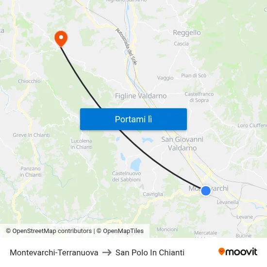 Montevarchi-Terranuova to San Polo In Chianti map