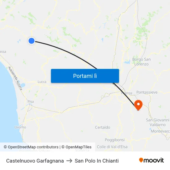 Castelnuovo Garfagnana to San Polo In Chianti map