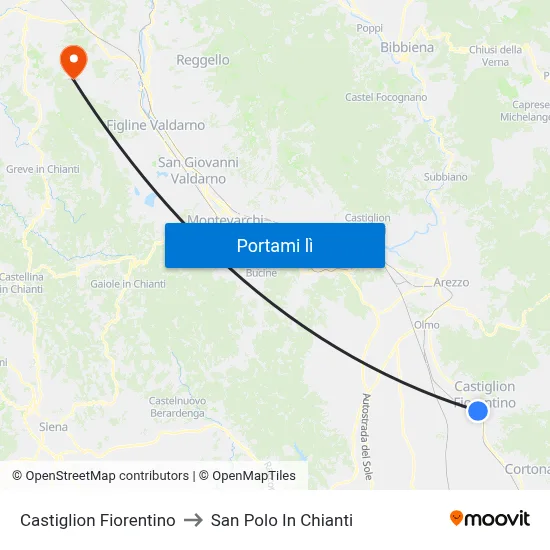Castiglion Fiorentino to San Polo In Chianti map