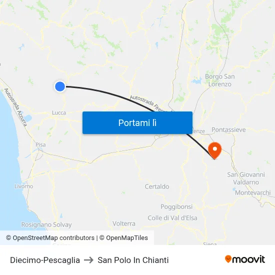 Diecimo-Pescaglia to San Polo In Chianti map
